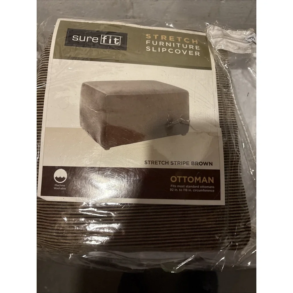 SureFit Stretch Stripe Brown Ottoman Slipcover One Piece 37760